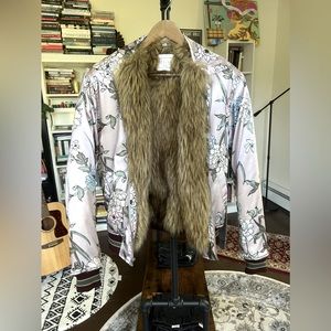 Bomber Jacket, Small, Floral Print, Faux Fur Lined, Urban Outfiters